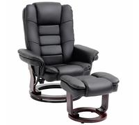 HOMCOM Swivel Manual Recliner & Footrest Set PU Leisure Lounge Chair with Wood Base in Black HOMCOM Black