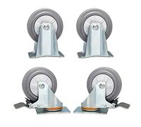 Swivel Plate Caster Wheels - Heavy Duty Rubber Trolley Furniture Castors, No Noise, Double Ball Bearing, Dual Locking, 360 Degree Movement