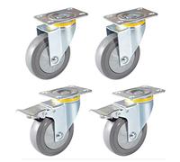 Swivel Plate Caster Wheels - Heavy Duty Rubber Trolley Furniture Castors, No Noise, Double Ball Bearing, Dual Locking, 360 Degree Movement