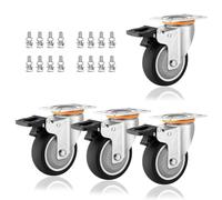 Swivel Plate Casters Set of 4, Heavy Duty 3in 4in 5in Moving Silent Industrial Thermoplastic Rubber Wheels with Brakes for Furniture and Trolleys