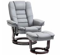 Swivel Recliner Chair and Footstool Set Grey PU Leather Lounge Armchair Ottoman