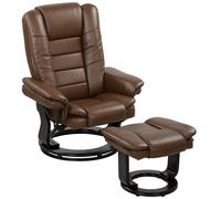 Swivel Recliner Chair with Footstool PU Leather Lounge Armchair Brown Comfort