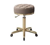Swivel Rolling Stool with Wheels - Adjustable Salon Beauty Chair, Round Leather Cushion, Gold Steel Base - for Spa, Office, Massage, Tattoo