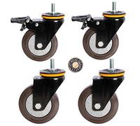 Swivel Rubber Wheels Heavy Du Fur Casters M12 Threaded Stem Double Locking Silent Replacement for Workbench & Industrial Carts 2 Brake + 2 Universal 3 inch