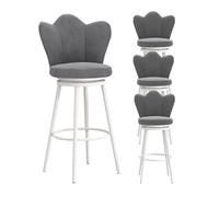 Swivel Set of 4, Bar Stools for Kitchen Island, Velvet Counter Stool with Back, Metal Legs, White (Grey Height 75cm)