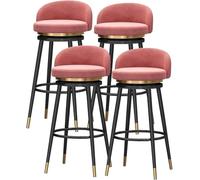 Swivel Set of 4 Counter Height Chairs with Low Backrest and Footrest Luxury Velvet Barstools Home Bar Kitchen Island Stools Black Metal Leg (Pink,65cm)