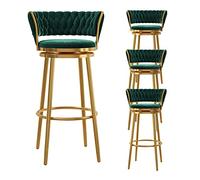 Swivel Set of 4 Velvet Fabric with Backrest, High Stools Supported Gold Metal Legs Breakfast Chairs for Bar, Counter, Kitchen, Home and Commercial Use (Green 65cm)
