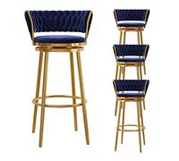 Swivel Set of 4 Velvet Fabric with Backrest, High Stools Supported Gold Metal Legs Breakfast Chairs for Bar, Counter, Kitchen, Home and Commercial Use (Blue 65cm)