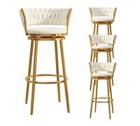 Swivel Set of 4 Velvet Fabric with Backrest, High Stools Supported Gold Metal Legs Breakfast Chairs for Bar, Counter, Kitchen, Home and Commercial Use (White 65cm)
