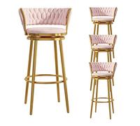 Swivel Set of 4 Velvet Fabric with Backrest, High Stools Supported Gold Metal Legs Breakfast Chairs for Bar, Counter, Kitchen, Home and Commercial Use (Pink 65cm)