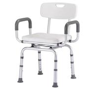 Swivel Shower Chair with Arms and Back, Portable Pivoting Shower Seat Shower Stool Bath Stool, 360° Swivel SeatHeight Adjustable/Non-Slip Suction Cup/300Ibs Load