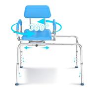Swivel Sliding Shower Chair with Swivel Seat, Tub Transfer Bench for Elderly and Handicap, Premium Padded Bath Stool with Pivoting Arms, Adjustable Height, Space-Saving, Supports Up to 330 lbs