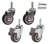 Swivel Stem Caster Wheels with Brakes,25mm 38mm 50mm Rubber Castor,360° Rotation Furniture Caster,Set of 4,M6/M8 Standard Stem,Load Bearing 90kg,Ball Bearing(2universal+2brake,1inch)