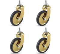 Swivel Stem Casters with Brake3Inch Castor Wheels for Hotel & Restaurant Trolleys 160lbs Capacity 8x15 Threaded Lightweight Furniture Wheels Gold Finish