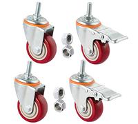 Swivel ?Stem Castor Wheel Set of 4 Pcs Swivel Threaded Screw Castor Thickened Polyurethane Wheels Double Ball Bearings Stem Castor Wheels for Workbenches Machinery Tables (75mm M16,Swivel x2+Brake x2)