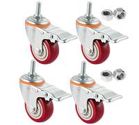 Swivel Stem Castor Wheel, Set of 4 Pcs Swivel Threaded Screw Castor Thickened Polyurethane Wheels Double Ball Bearings Stem Castor Wheels for Workbenches Machinery Tables (75mm M16,Brake x4)