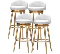 Swivel Stools Set of 4 Breakfast Velvet Upholstered Bar Chairs with Low Backrest and Gold Metal Leg, Kitchen Counter Barstools (White,65cm)