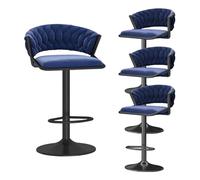 Swivel Stools Set of Velvet, Counter Bar Chair with Black Base Woven Backrest Barstools for Kitchen, Adjustable Height 65-80cm, Pink (Blue 4 PCS)