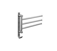 Swivel Towel Rack, Brass 3-Arm Towel Bar, Space Saving Wall Mounted Towel Holder with Hook, Rustproof Swing Out Towel Hanger for Bathroom(Gray)