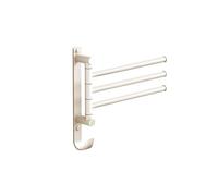 Swivel Towel Rack, Brass 3-Arm Towel Bar, Space Saving Wall Mounted Towel Holder with Hook, Rustproof Swing Out Towel Hanger for Bathroom(White)