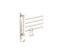 Swivel Towel Rack, Space Saving Wall Mounted Towel Holder with Hook, Brass 4-Arm Towel Bar, Rustproof Swing Out Towel Hanger for Bathroom(White)