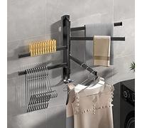 Swivel Towel Rack Swivel Bathroom Towel Rack Towel Rack Wall Mounted Space Saving Wall Mounted Towel Holder with Hook Towel Racks for Bathroom, Kitchen(5 Poles Black)
