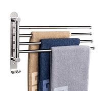 Swivel Towel Rack, Thicken SUS304 Stainless Steel 4-Arm Towel Bar, Space Saving Wall Mounted Towel Holder with Hook, Rustproof Swing Out Towel Hanger for Bathroom, Kitchen (Brushed Nickel) (