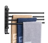 Swivel Towel Rack, Thicken SUS304 Stainless Steel 4-Arm Towel Bar, Space Saving Wall Mounted Towel Holder with Hook, Rustproof Swing Out Towel Hanger for Bathroom, Kitchen (Brushed Nickel)