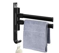 Swivel Towel Rail | Bathroon Kitchen Wall Mounted Towel Rack Holder with 2 Swivel Bars | Towel Holder with Hook | Bathroom Towel Holder | | Easy to Fit/Spacesaving Way