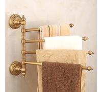 Swivel Towel Rail for Bathroom Wall Mounted Brass 4 Bar Towel Rack Towel Holder Storage Organizer Vintage Brushed Finish