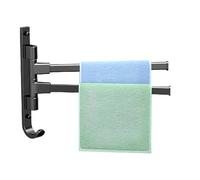 Swivel Towel Rail, Wall-Mounted Towel Rack Aluminum Alloy, Self-Adhesive Towel Rail Towel Holder 2-Arm, Storage Oganizer Holder Double Swivel Towel Bar for Bath Kitchen (Black)