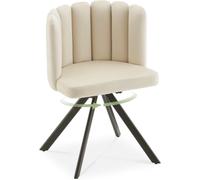 Swivel Tub Chair, Velvet Vanity Dressing Table Chair, Shell Petal Armchair with Backrest, Upholstered Accent Chair with Metal Legs for Bedroom Living Room Lounge (1, Beige, Swivel)