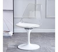 Swivel Tulip Dining Chair with Acrylic Seat and Soft Pu Leather Cushion Armless Office Vanity Chair for Kitchen Terrace Bar Bedroom Makeup Living Room White Base E