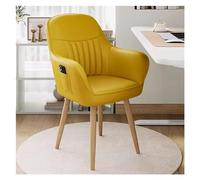 Swivel Upholstered Dining Chair with Armrests Comfortable Accent Chair for Office & Reception Solid Wood Legs Yellow Finish No Wheels