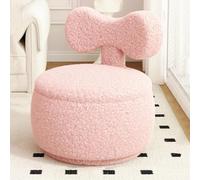 Swivel Vanity Stool with Backrest and Storage - Upholstered Footrest for Living Room, Bedroom, or Hallway - Teddy Velvet
