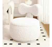 Swivel Vanity Stool with Backrest and Storage - Upholstered Footrest for Living Room, Bedroom, or Hallway - Teddy Velvet