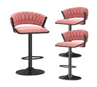 Swivel Velvet Bar Stool Set of 3, Adjustable Comfy Counter Height Barstool, Modern Dining Chair with Woven Back, Upholstered Bar Chair for Bar Counter, Kitchen Island, Cafe, Pub, Farmhouses,Pink