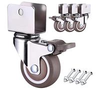 Swivel Wheels Set of 4 - Silent TPR Rubber Casters with Brakes & U-Shaped Plate for Furniture, Cabinets, Tables, DIY Projects - 32mm (U-Type 16mm)