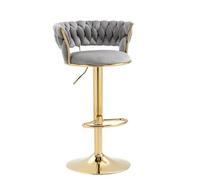 Swivel Woven Velvet Bar Stool, With Backrest and Gold Metal Leg Stool, 40 Cm Diameter Bar Chairs Adjustable Height, Suitable for Bars,Kitchen Islands,Cafes and Festivals,Gray,Set of 1