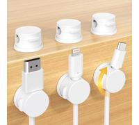 Swiveling Cord Holder, Magnetic Cord Organizer, Inchor Cable Organizer for Desk, 6 Pack Cable Clips for Nightstand, Adhesive Cable Holder Cable Management Clips for Car Home Office (White)