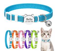 Swizitelon Blue Personalised Reflective Cat Collar With Bell | Laser Engraved Tag, Quick Release Buckle, 19-29cm Fit,1cm Width, Cat Daily Wea,Removable Bell,breakaway cat collar