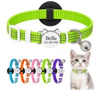 Swizitelon Green Personalised Reflective Cat Collar With Airtag Holder | Laser Engraved Tag, Quick Release Buckle,breakaway cat collar with bell,19-29cm Fit,1cm Width, Cat Daily Wea,Removable Bell