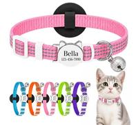Swizitelon Pink Personalised Reflective Cat Collar With Airtag Holder | Laser Engraved Tag, Quick Release Buckle,breakaway cat collar with bell,19-29cm Fit,1cm Width, Cat Daily Wea,Removable Bell