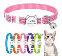 Swizitelon Pink Personalised Reflective Cat Collar With Bell | Laser Engraved Tag, Quick Release Buckle, 19-29cm Fit,1cm Width, Cat Daily Wea,Removable Bell,breakaway cat collar