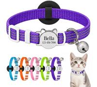 Swizitelon Purple Personalised Reflective Cat Collar With Airtag Holder | Laser Engraved Tag, Quick Release Buckle,breakaway cat collar with bell,19-29cm Fit,1cm Width, Cat Daily Wea,Removable Bell