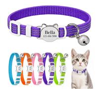 Swizitelon Purple Personalised Reflective Cat Collar With Bell | Laser Engraved Tag, Quick Release Buckle, 19-29cm Fit,1cm Width, Cat Daily Wea,Removable Bell,breakaway cat collar
