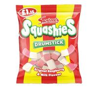 Swizzels Drumstick Squashies Original Sweets - Raspberry and Milk Flavour Foam Gum Sweets (Price Marked) Single Pack 120g