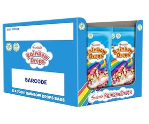 Swizzels Giant Rainbow Drops 8 x 70g Bags, Individually Wrapped Bulk Buy Sweets, Multipack