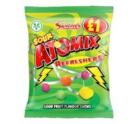Swizzels Sour Atomix Refreshers Sour Fruit Flavour Chews PMP 110g - Tangy Chewy Sweets, Fruity Sour Candy Price Marked Pack, Retro Sweet Treats