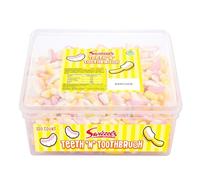 Swizzels Sweet Tubs Sweet Teeth N Toothbrush Foam Gums Fruit Flavour Gums Sharing Tub of Sweets Free From Artificial Colours 120 Sweets Approximately